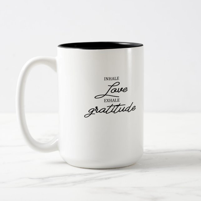 TAZA BICOLOR GRATITUD EXHALE DE AMOR INHALE (Izquierda)