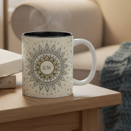 Taza Bicolor Gray Gold Mandala Pattern