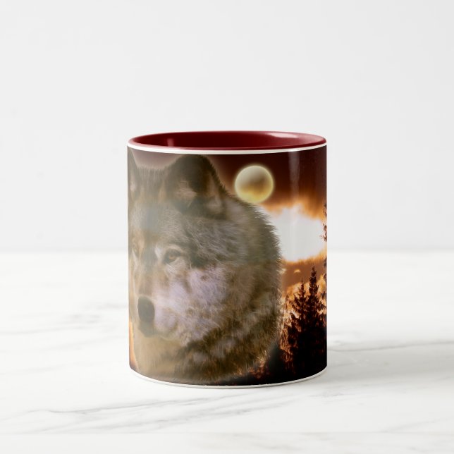 Taza Bicolor Gray Wolf & Forest Moon Mug (Centro)