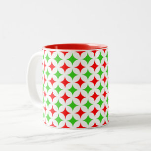 Taza Bicolor Green and Red Diamond Star Pattern on White