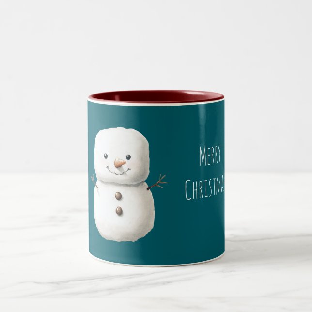 Taza Bicolor Green Cute Christmas Snowman (Centro)