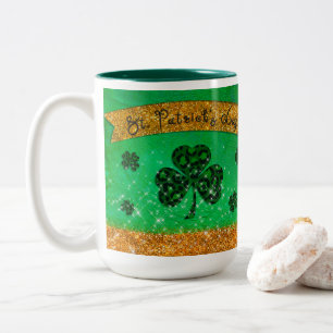 Taza Bicolor Green St. Patrick's Day con Shamrock y Purpurina