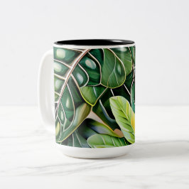 Taza Bicolor Green Tropical Leaves Housewarming Gift