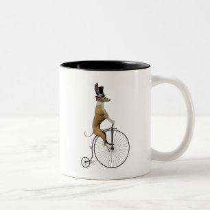 Taza Bicolor Greyhound on Black Penny Farthing Bike