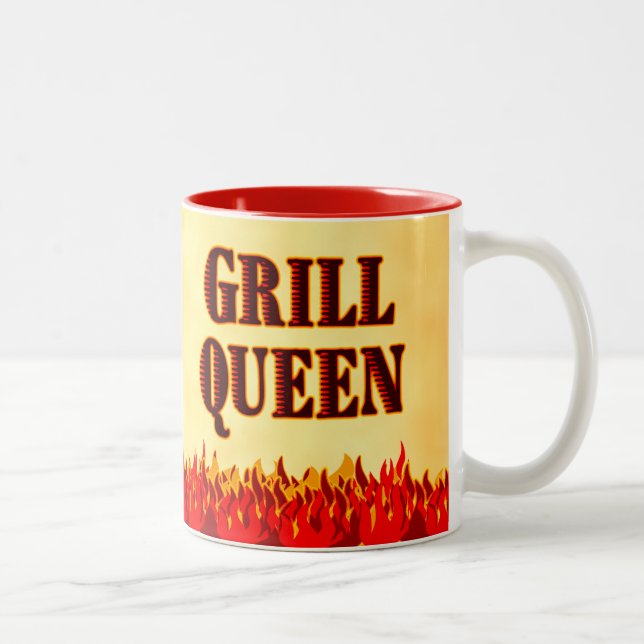 Taza Bicolor Grill Queen Red Flama BBQ diciendo Mug (Derecha)