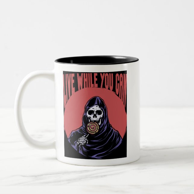 Taza Bicolor Grim Reaper Vive Mientras Puedes Funcionar Chiste (Izquierda)
