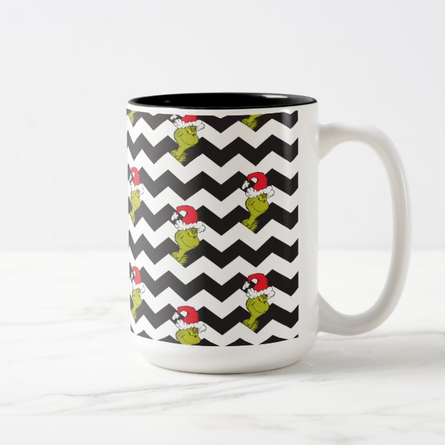 Taza Bicolor Grinch | Patrón de cheurón negro y blanco (Derecha)