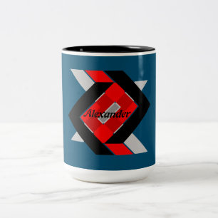 Taza Bicolor Gris geométrico gris rojo negro personalizado simp