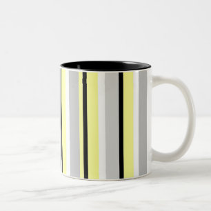 Taza Bicolor Gris y Amarillo Rayado Elegante