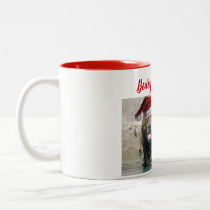 Taza Bicolor Grizzly Bear Santa Claus