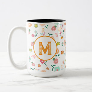Taza Bicolor Groovy Retro Daisy Flores Patrón Boho Floral