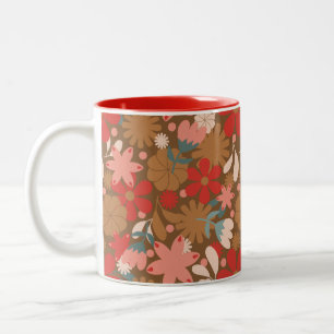 Taza Bicolor Groovy Retro Flower Power en Rojo