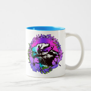 Taza Bicolor Groovy Surfista Hawaiano Gráfico Retro de los 60