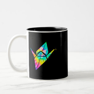 Taza Bicolor Grúa de papel de tie Dye Origami