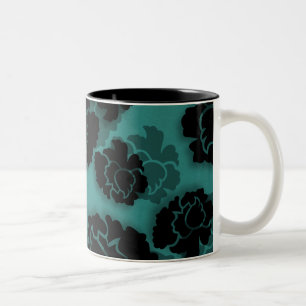 Taza Bicolor Grungy Floral Decadation Mug, Verde azulado