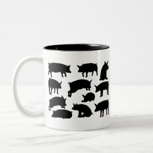 Taza Bicolor Grupo de animales de granja de siluetas de cerdo