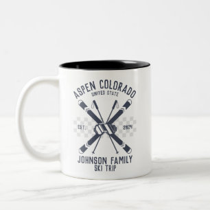 Taza Bicolor Grupo de viaje de esquí de amigos de familia perso
