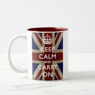 Taza Bicolor Guarde la calma y continúe con Union Jack