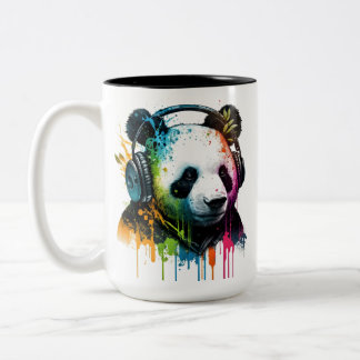 Taza Bicolor Guay Panda Oso Con Auriculares!