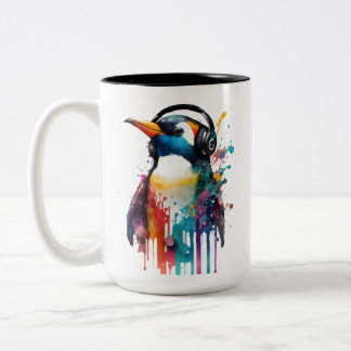 Taza Bicolor Guay Penguin Coffee Mug, ¡Con Auriculares!