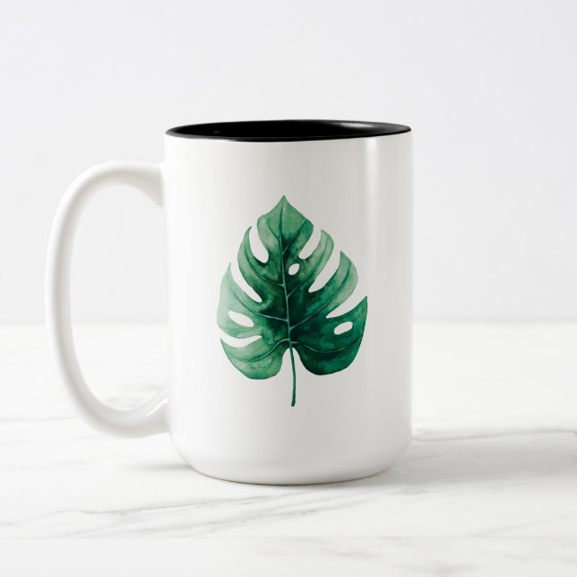 Taza Bicolor Guay Watercolor Tropical Monstera Green Leaf (Izquierda)