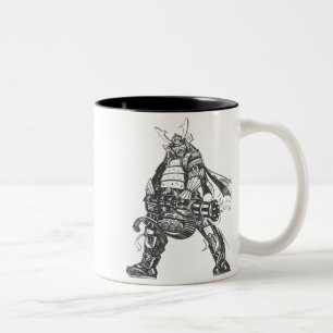 Taza Bicolor Guerrero Samurái Con Arma De Fuego Rápido