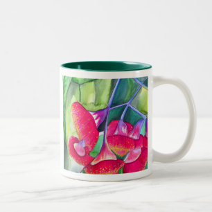 Taza Bicolor Guimanes de flores rojas australianos acuarela art