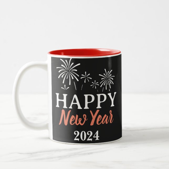 Taza Bicolor Guión elegante de moda Feliz Año Nuevo (Izquierda)