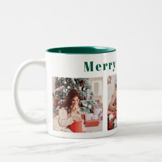 Taza Bicolor Guión moderno tres foto verde morera y brillante