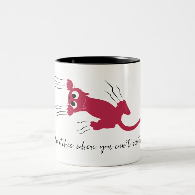 Taza Bicolor Guión Personalizado divertido de gato rojo chispor (Centro)