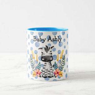 Taza Bicolor Guirnalda de flores de cebra bebé linda con nombre