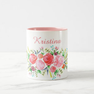 Taza Bicolor Guirnalda del rosa de la acuarela