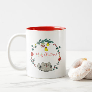 Taza Bicolor Guirnalda personalizada/del gato del navidad
