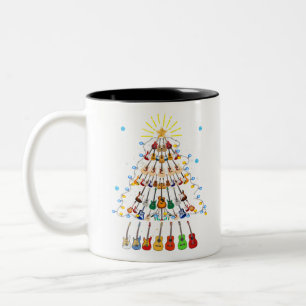 Taza Bicolor Guitar Árbol de Navidad Merry Xmas Guitar Lover