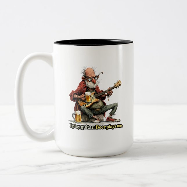 Taza Bicolor Guitar Beer Humor Musician Funny Tee (Izquierda)