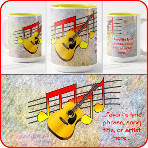 Taza Bicolor Guitarra acústica y notas musicales -