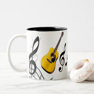 Taza Bicolor guitarra con las notas de la música