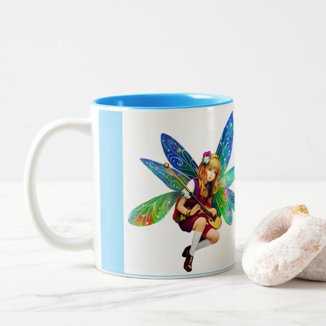 Taza Bicolor Hada caprichosa con las alas azules (Con donut)