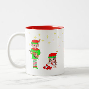 Taza Bicolor Hada de Navidad, Elfo y Estrellas