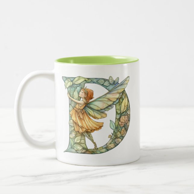 Taza Bicolor Hadas de arcoiris iniciales 'D' (Izquierda)