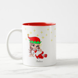 Taza Bicolor Hadas navidades vestidas con rojo y estrellas