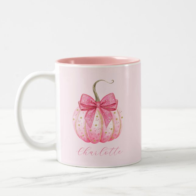 Taza Bicolor Halloween Calabaza Rosa Bow Bridesmaid personaliza (Izquierda)