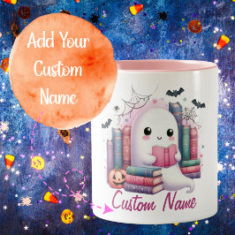 Taza Bicolor Halloween con lector fantasma de nombre personaliz