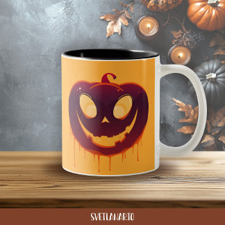 Taza Bicolor Halloween Creepy Pumpkin Face Coffee Mug