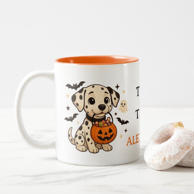 Taza Bicolor Halloween Dalmatian Dog Trick or Treth (Con donut)