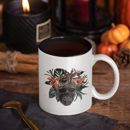 Taza Bicolor Halloween de cráneo floral tropical
