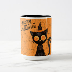 Taza Bicolor Halloween/gato/calabaza/otoño