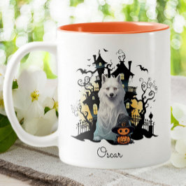 Taza Bicolor Halloween Husky Ghost Haunted House personalizada