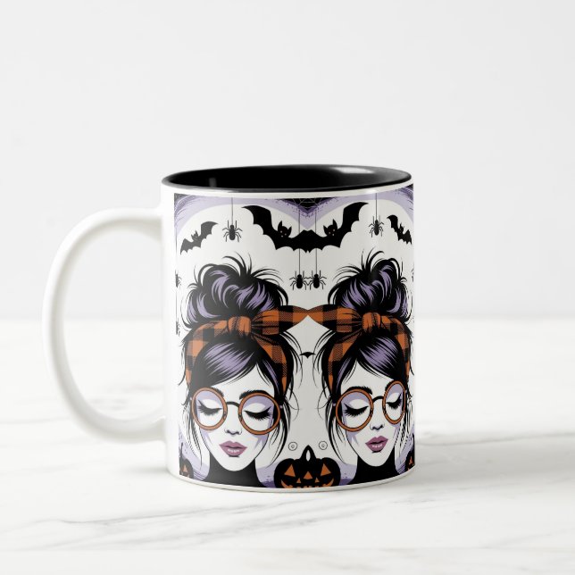 Taza Bicolor Halloween Messy Bun Woman (Izquierda)