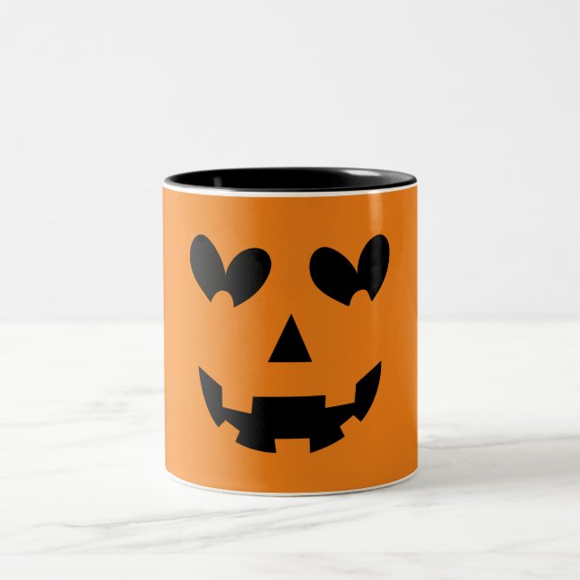 Taza Bicolor Halloween naranja y Black Happy Heart Pumpkin (Centro)